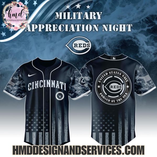 2025 Cincinnati Reds  United States Navy Forged By The Sea Military Appreciation Night 2025 Limited Edition Baseball Jersey