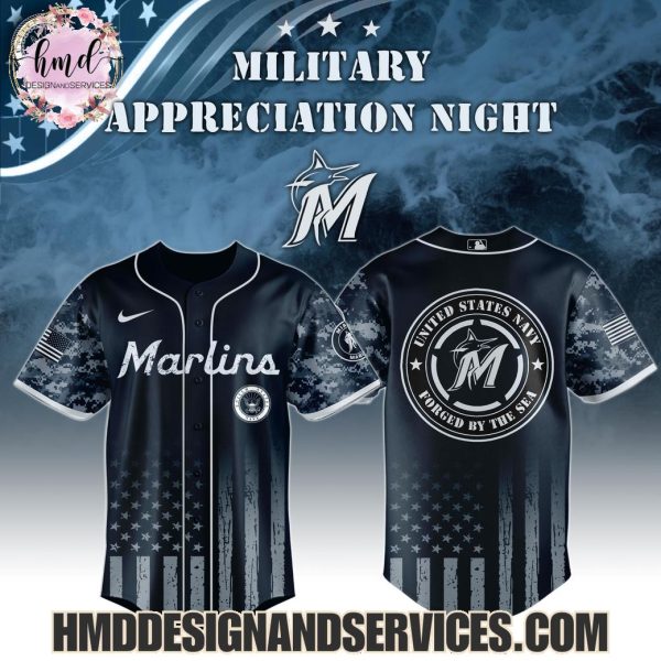 2025 Miami Marlins  United States Navy Forged By The Sea Military Appreciation Night 2025 Limited Edition Baseball Jersey