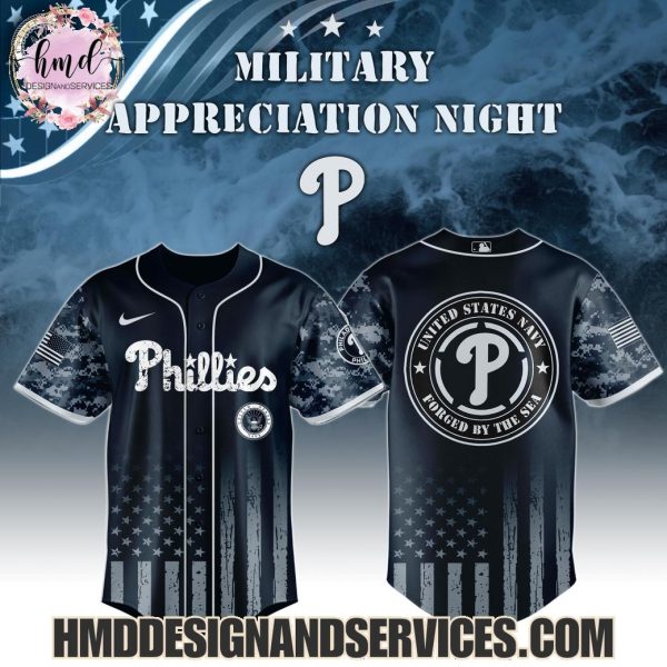 2025 Philadelphia Phillies  United States Navy Forged By The Sea Military Appreciation Night 2025 Limited Edition Baseball Jersey